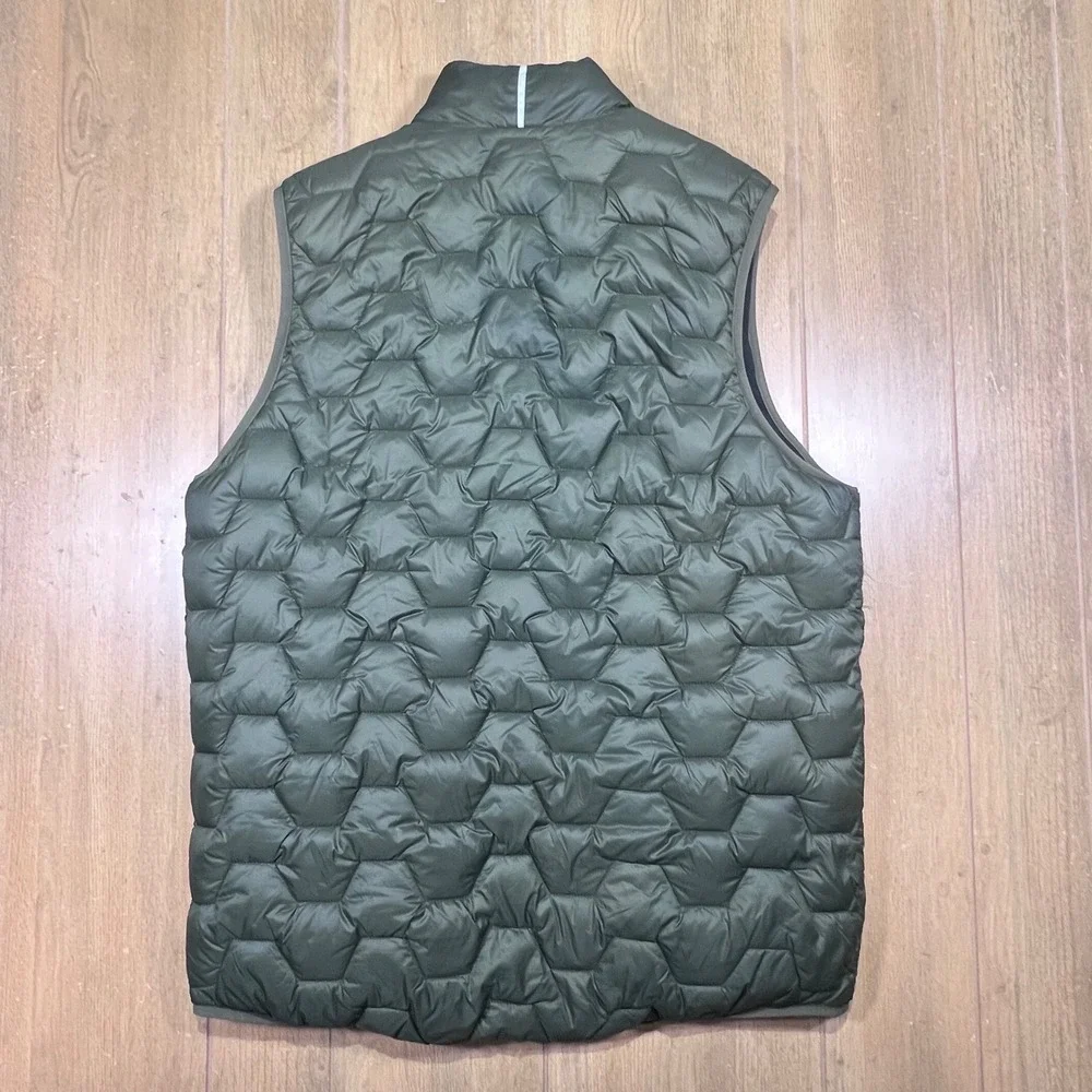 Asics Reversible Puffer Fleece Vest Mens Black Olive Green Full Zip Quilted XL